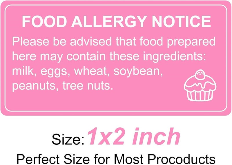 Hepertise 1000 pcs Food Allergy Stickers, 1x2 Inch Food Labels for Food, Bakery, Cookie, Kitchen - Image 3